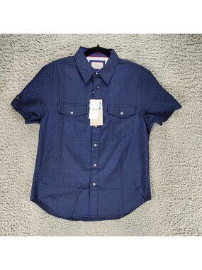 Jachs Shirt Mens Small Blue Micro Dot Short Sleeve Button Up *NWT*